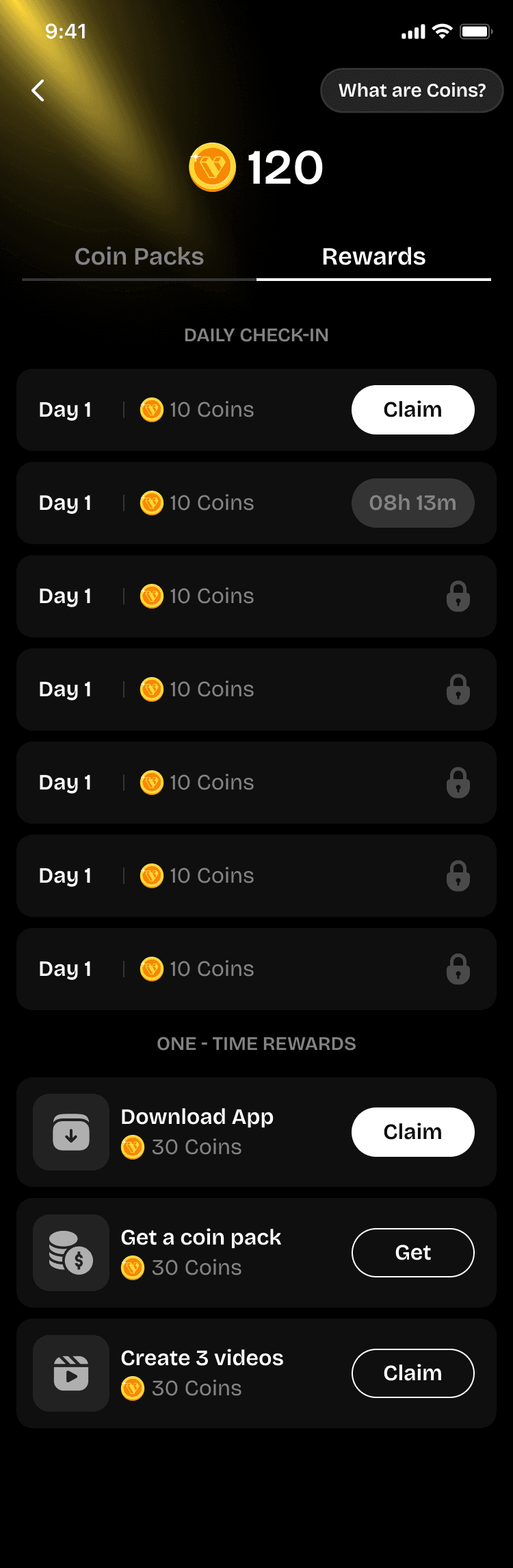 Coin spending screen